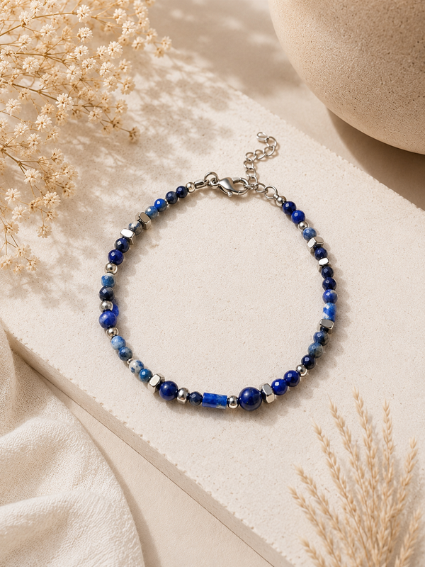 Bracelet artisanal en Lapis-Lazuli facetté