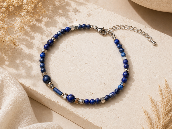 Bracelet Lapis Lazulis argenté facetté