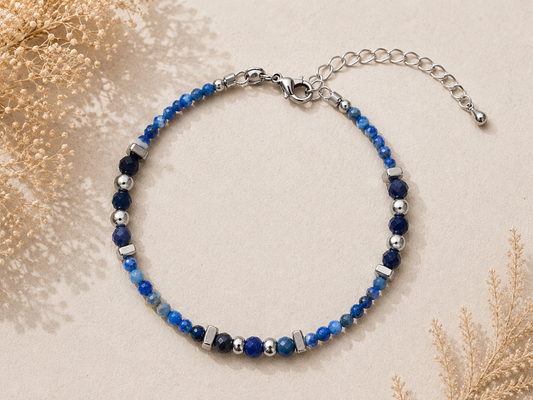 Bracelet Lapis Lazulis facetté argenté
