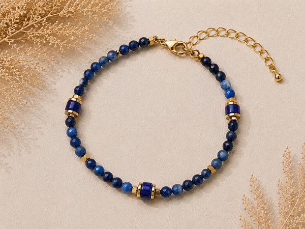 Bracelet Lapis Lazuli facetté doré