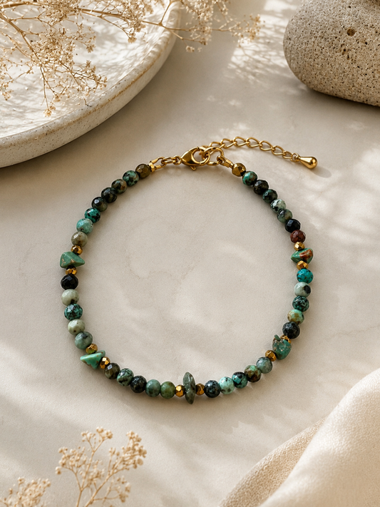Bracelet turquoise africaine facetté doré