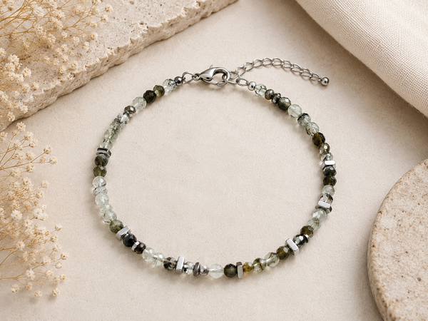 Bracelet Quartz vert facetté - Argenté