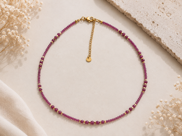 Collier Tourmaline Rose facetté - doré