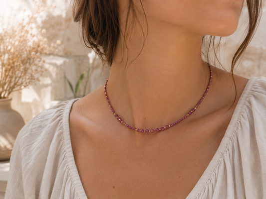Collier Tourmaline Rose facetté - doré