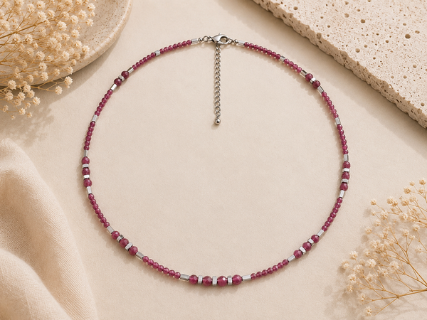 Collier Tourmaline Rose facetté - argenté