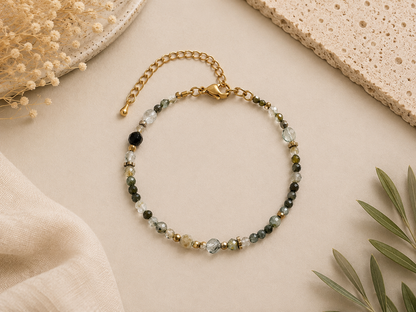 Bracelet Quartz vert facetté - Doré