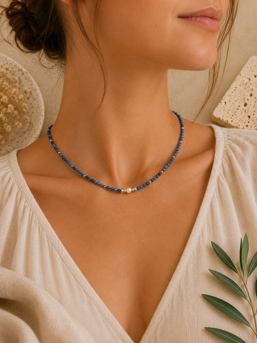 Collier Lapis Lazuli et Perle Culture d’eau douce argenté