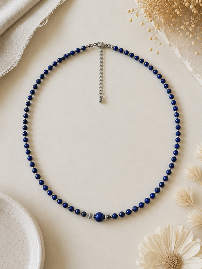 Collier Lapis Lazuli rond argenté