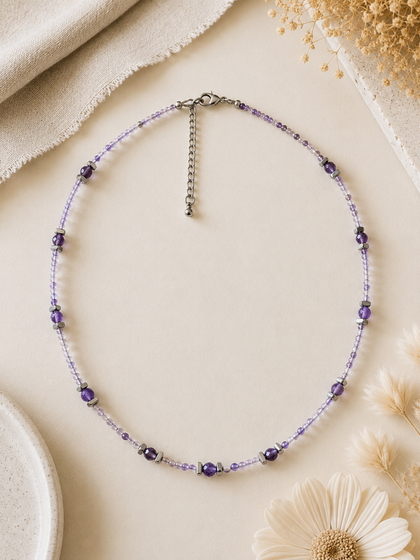 Collier Améthyste facetté argenté