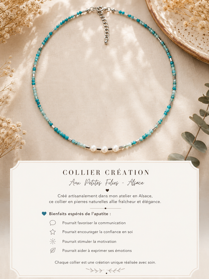Collier Océane - création artisanale – Apatite & Perle de culture