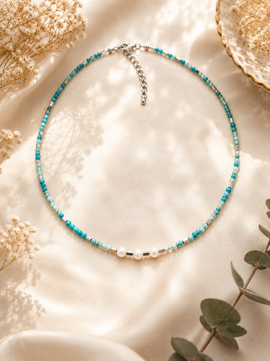 Collier Océane - création artisanale – Apatite & Perle de culture