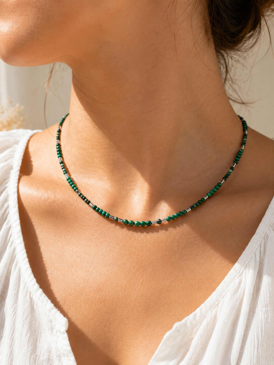Collier création Malachite facettée