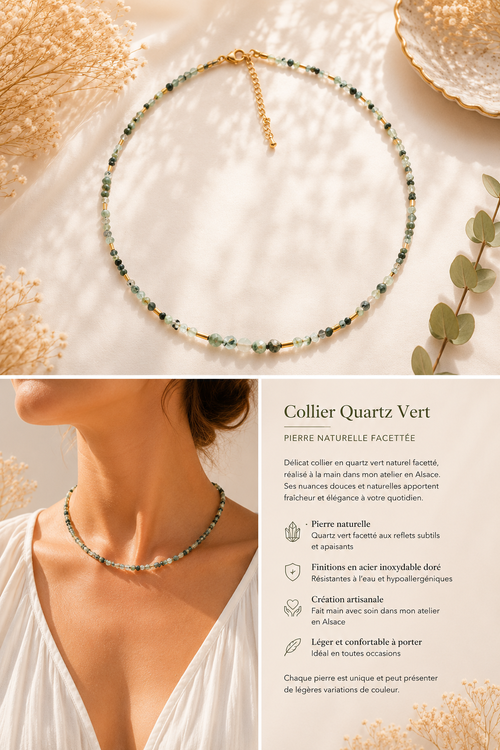 Collier création en quartz vert