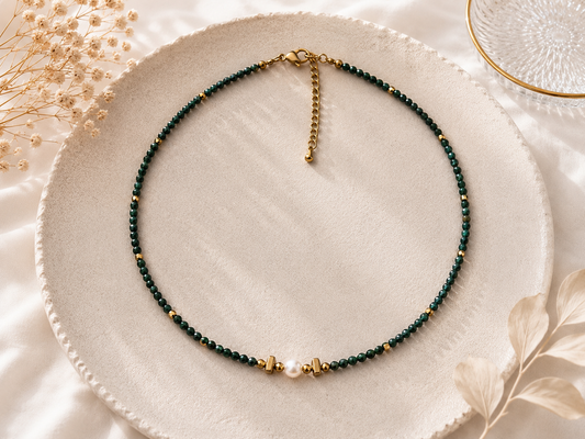Collier malachite doré