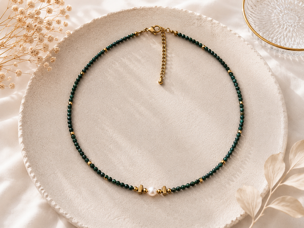 Collier malachite doré