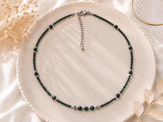 Collier malachite argenté