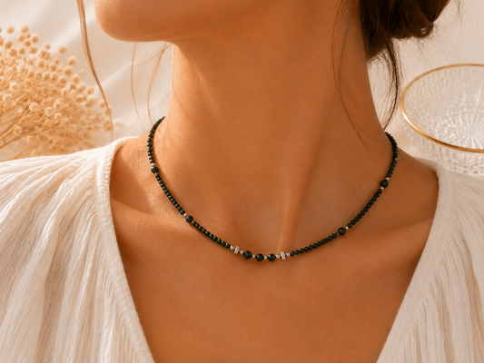 Collier malachite argenté