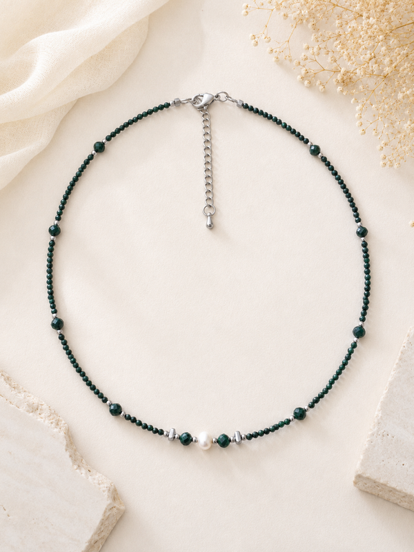 Collier Malachite et perle - Argenté