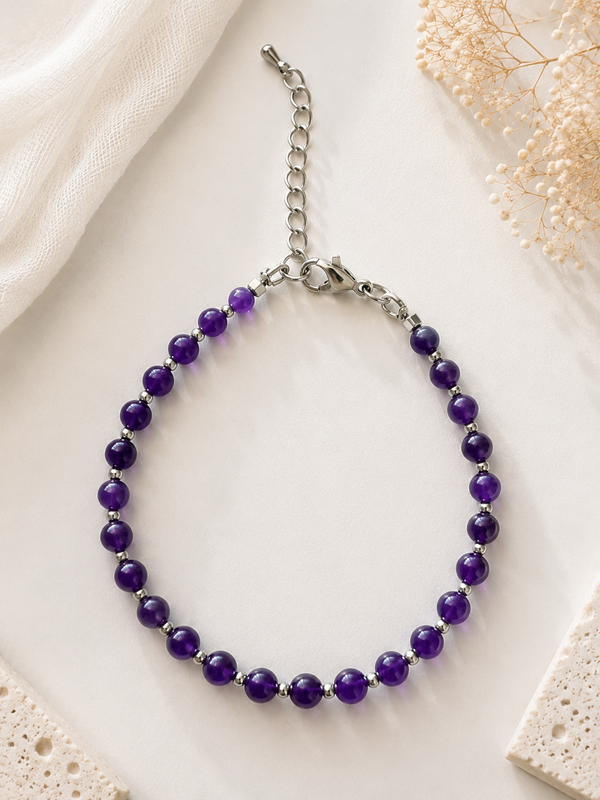 Bracelet Améthyste rond argenté