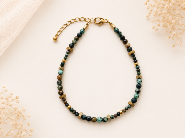 Bracelet turquoise africaine facetté doré