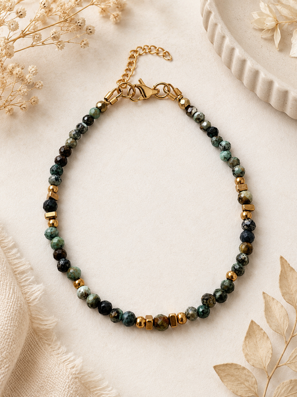 Bracelet turquoise africaine facetté doré