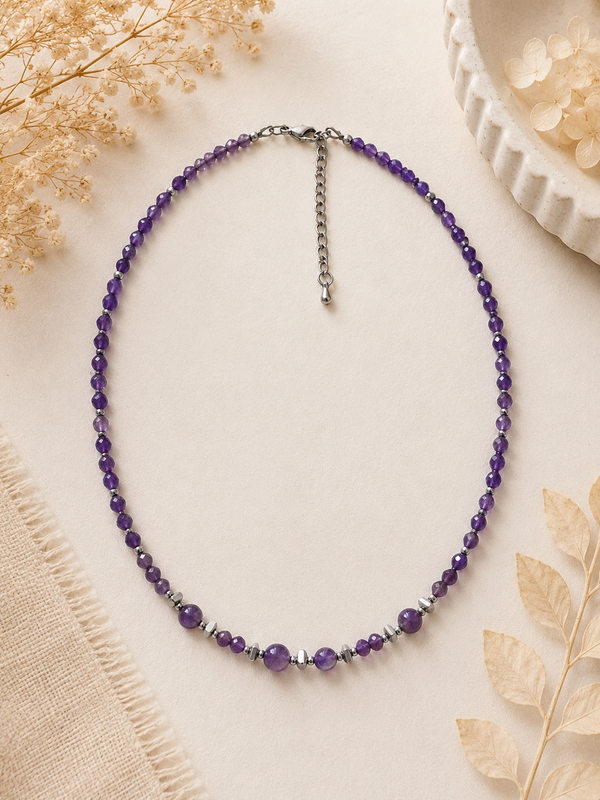 Collier Améthyste rond argenté