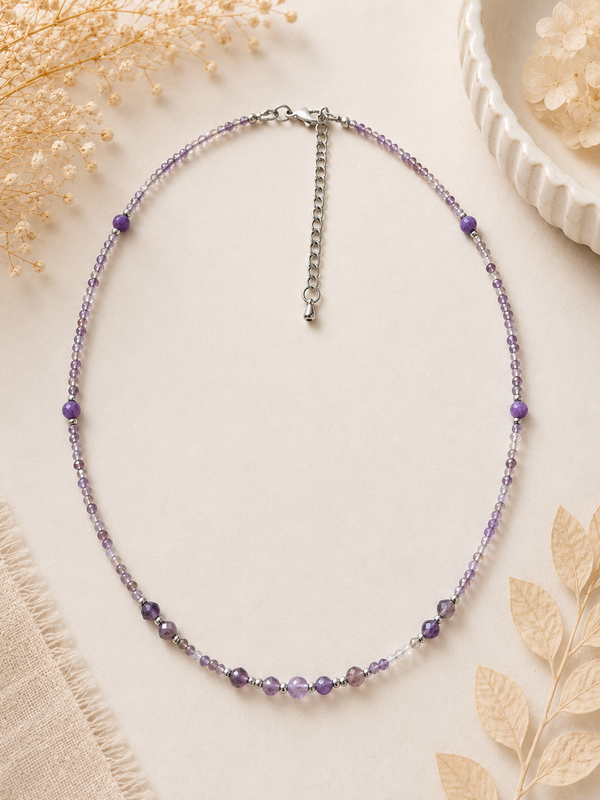 Collier Améthyste facetté  argenté