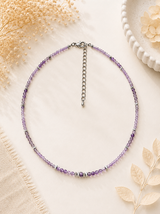 Collier Améthyste facetté argenté