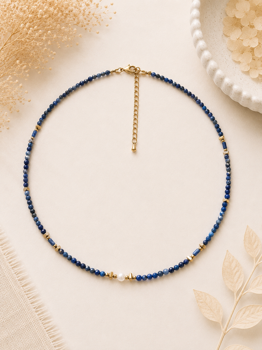 Collier Lapis Lazuli et Perle Culture d’eau douce doré