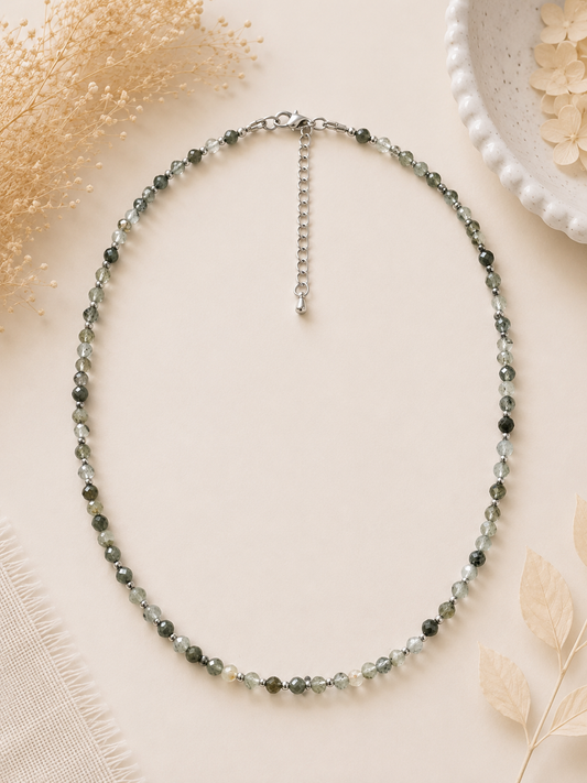Collier Quartz vert facetté - argenté