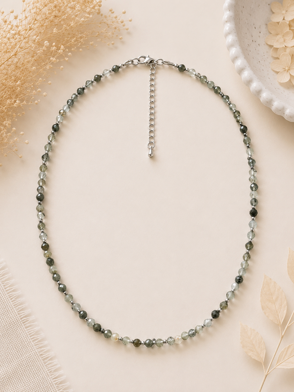 Collier Quartz vert facetté - argenté