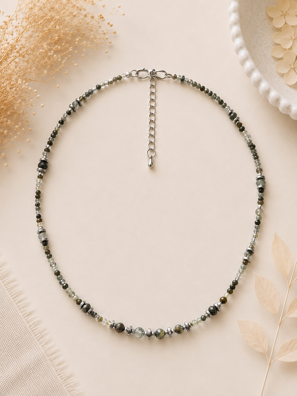 Collier Quartz vert facetté - argenté