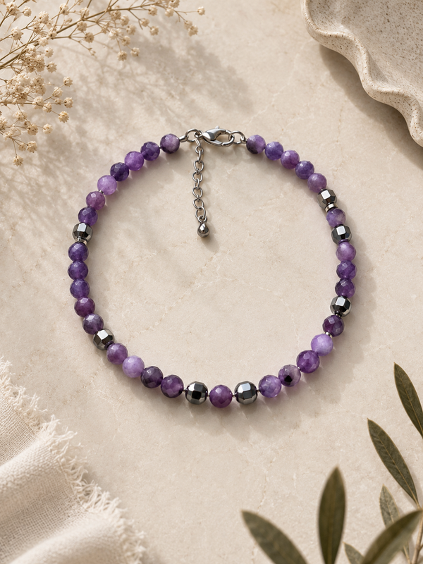 Bracelet Améthyste facetté argenté