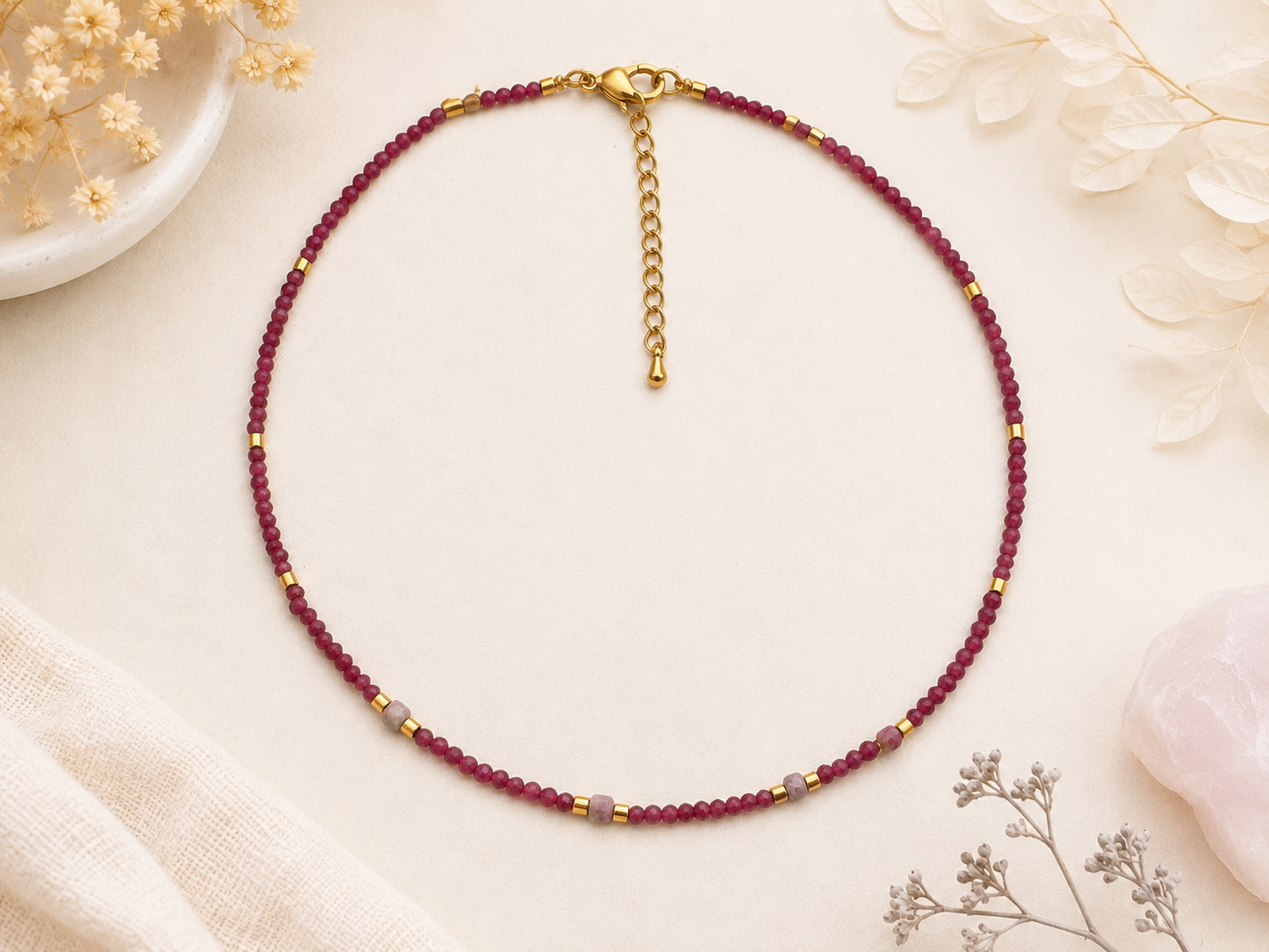 Collier Tourmaline Rose facetté - doré