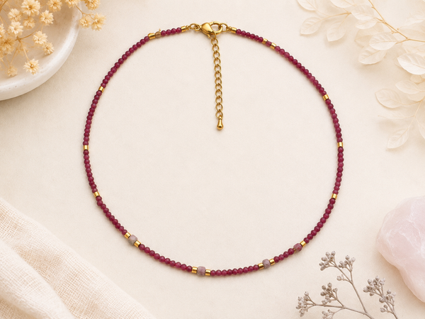 Collier Tourmaline Rose facetté - doré
