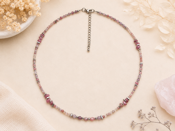 Collier Tourmaline Rose facetté - argenté