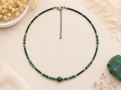 Collier Malachite argenté