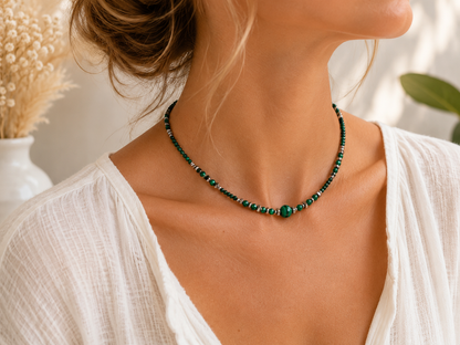 Collier Malachite argenté