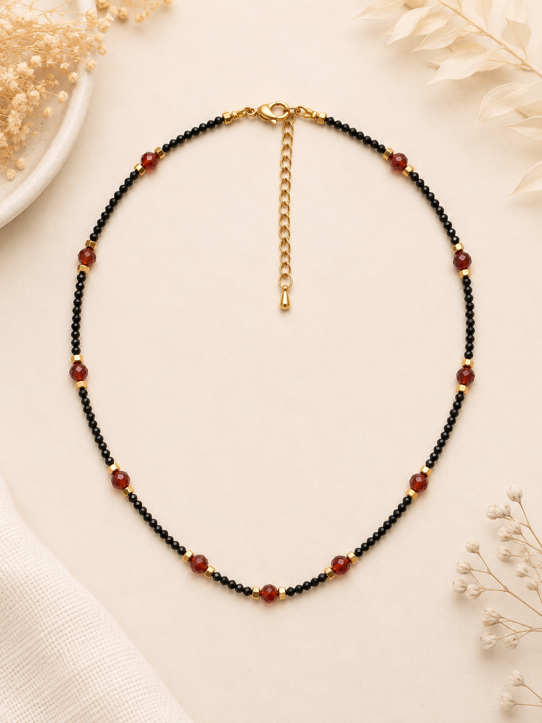 Collier création spinelle et grenat doré