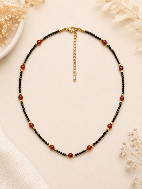 Collier création spinelle et grenat doré