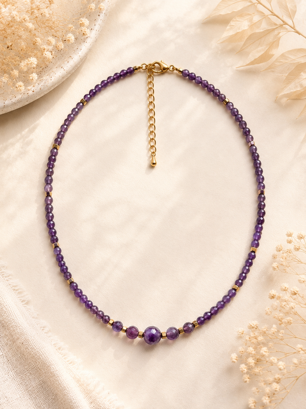 Collier Améthyste facetté et rond doré