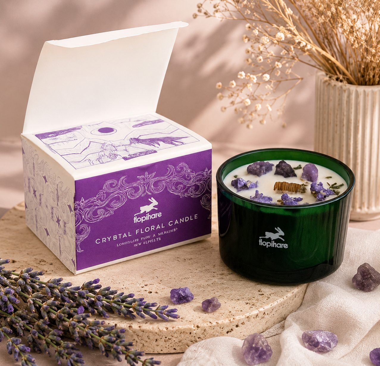 Améthyste - Lavande - Bougie Parfumée aux Pierres Naturelles