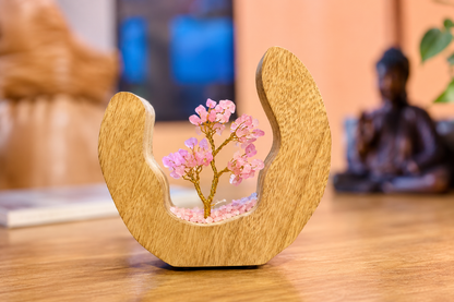 Quartz rose - Jardin d'Arbre en Pierres Précieuses en bois de Manguier