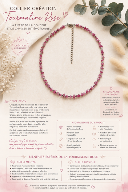 Collier Tourmaline Rose - Création Argenté