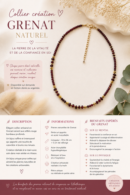 Collier Grenat Naturel – Élégance & Énergie Argenté