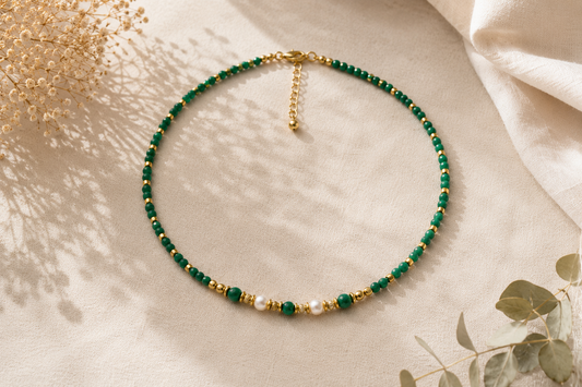 ✨ Collier création en malachite & Perle d’Eau Douce