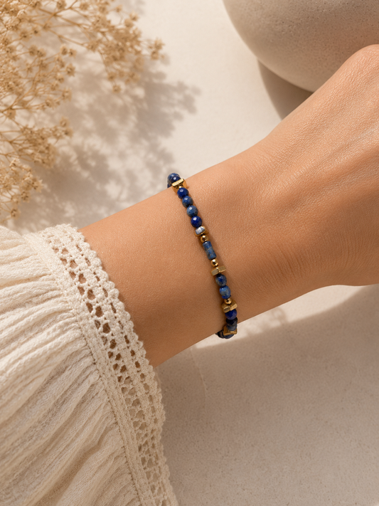 Bracelet Lapis Lazulis facetté doré