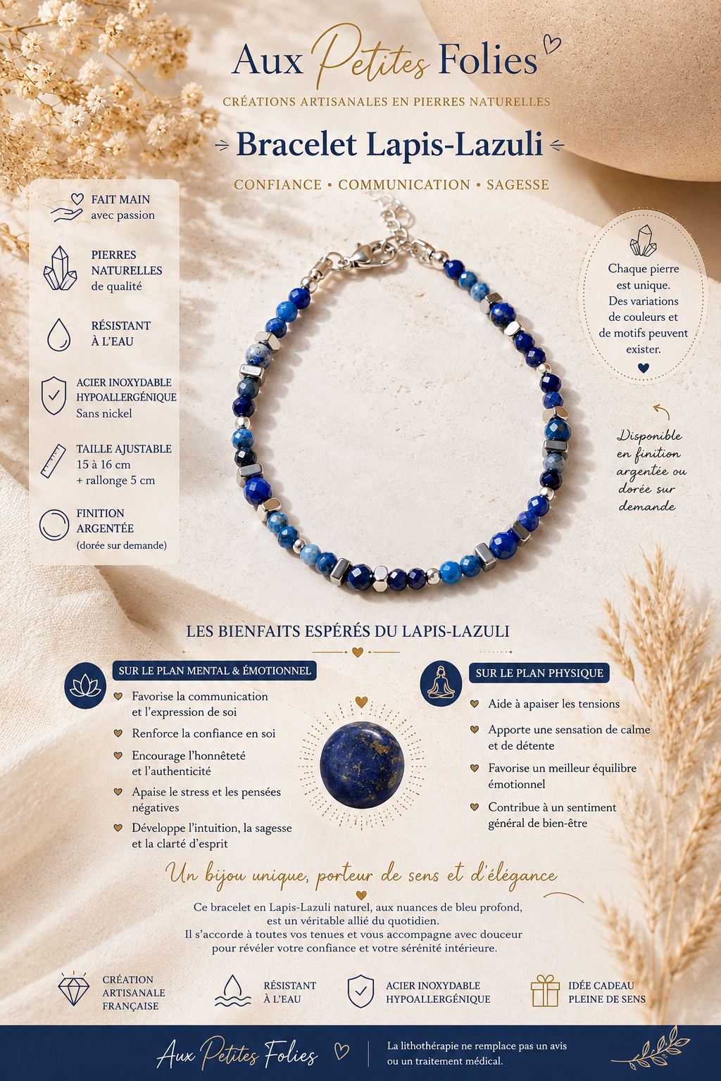 Bracelet Lapis Lazulis argenté