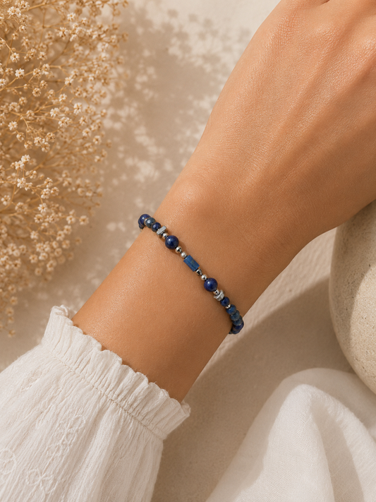 Bracelet Lapis Lazulis argenté facetté