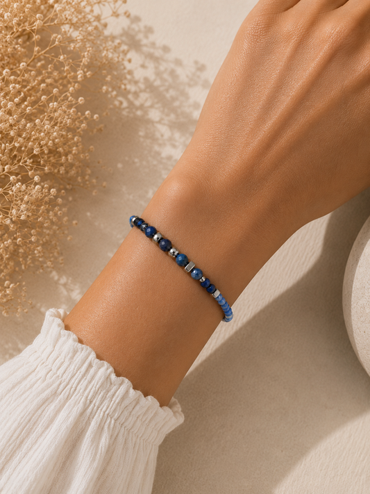 Bracelet Lapis Lazulis facetté argenté